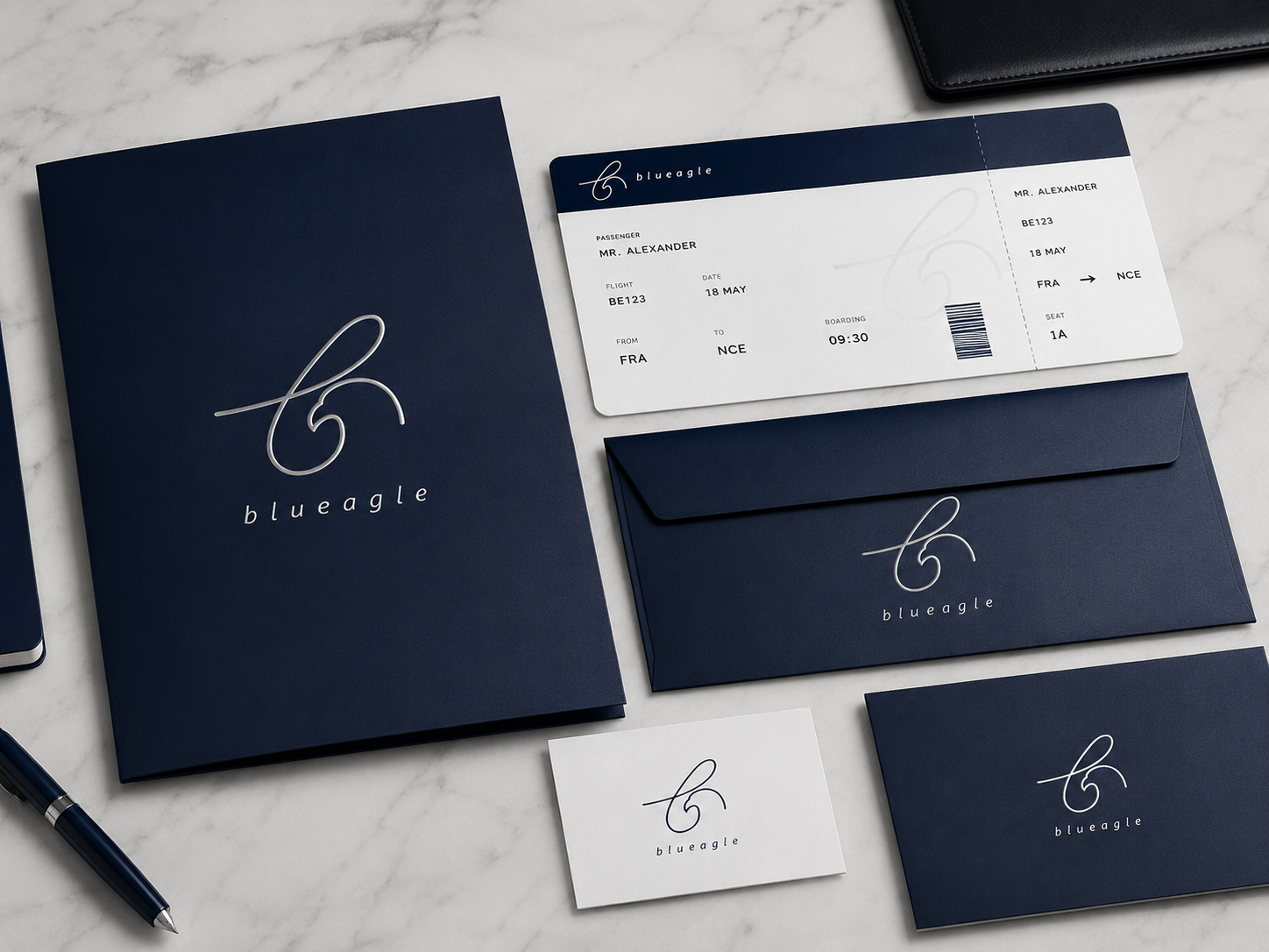 Blue Eagle boarding pass and stationery